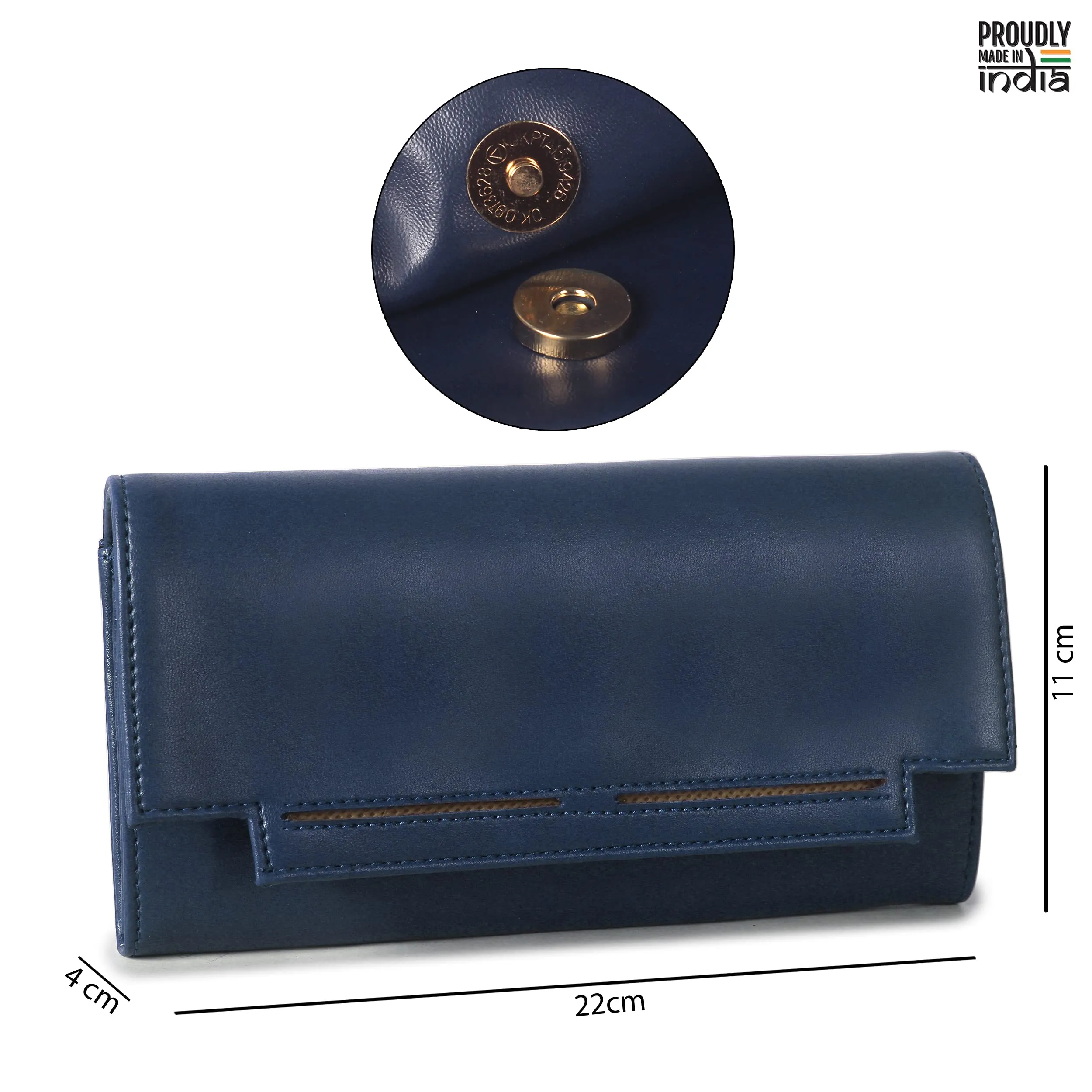 THE CLOWNFISH Laura Collection Womens Wallet Clutch Ladies Purse with multiple card slots (Navy Blue)