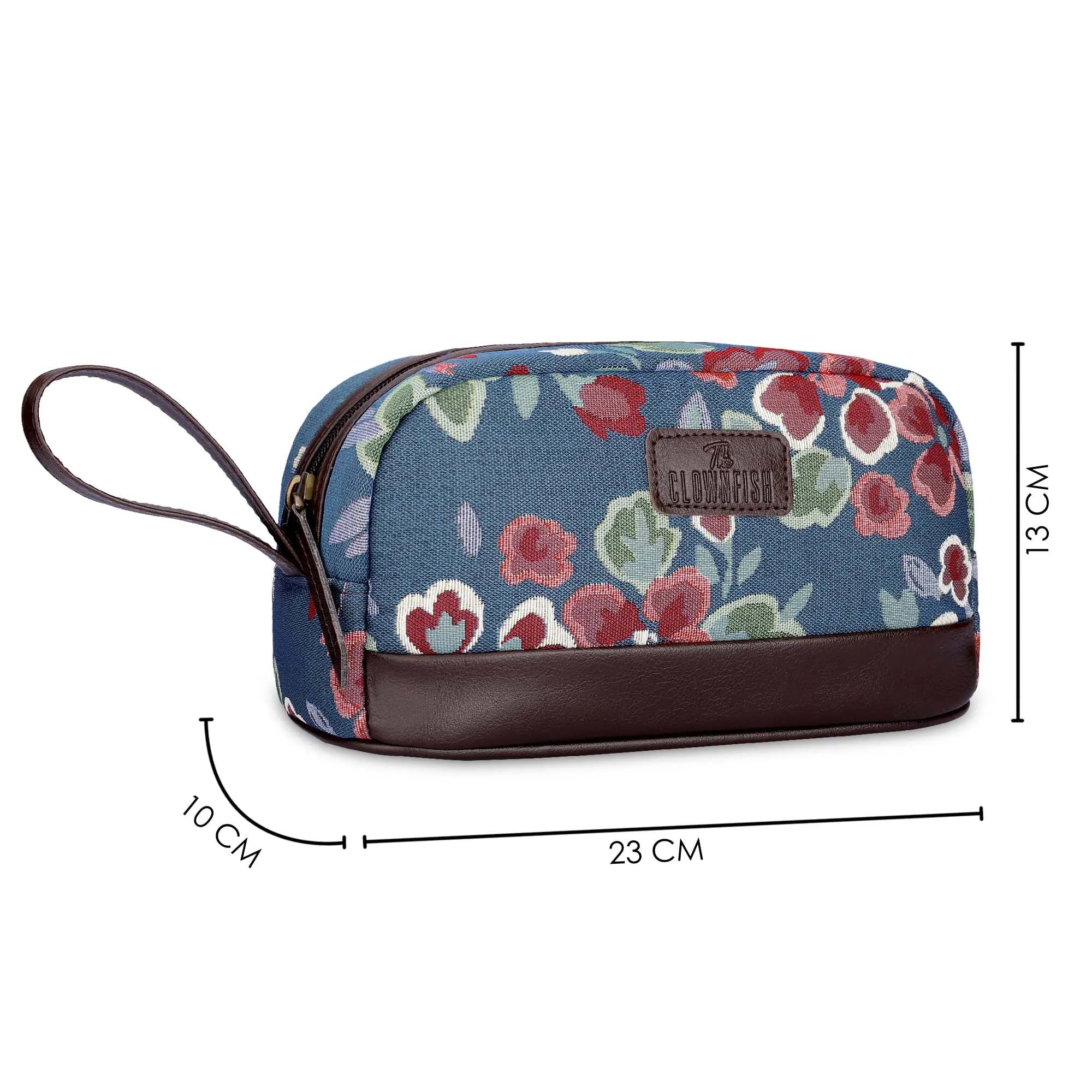 THE CLOWNFISH Men & Women Travel Pouch Toiletry Bag Shaving Kit Bag Toiletry Bag Cosmetic Bag Travel Kit Travel Pouch Travel Kit Jolly Series (Light Blue-Floral), 10 Centimeters, Standard