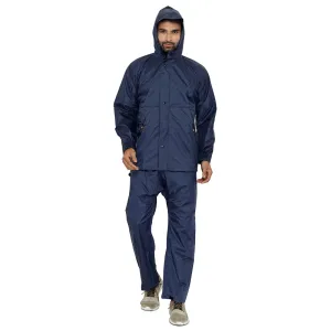 THE CLOWNFISH Men's Seal Series Solid Waterproof Nylon Casual Style Rain Coat With Hood, Set Of Top And Bottom (Blue, 2XL)