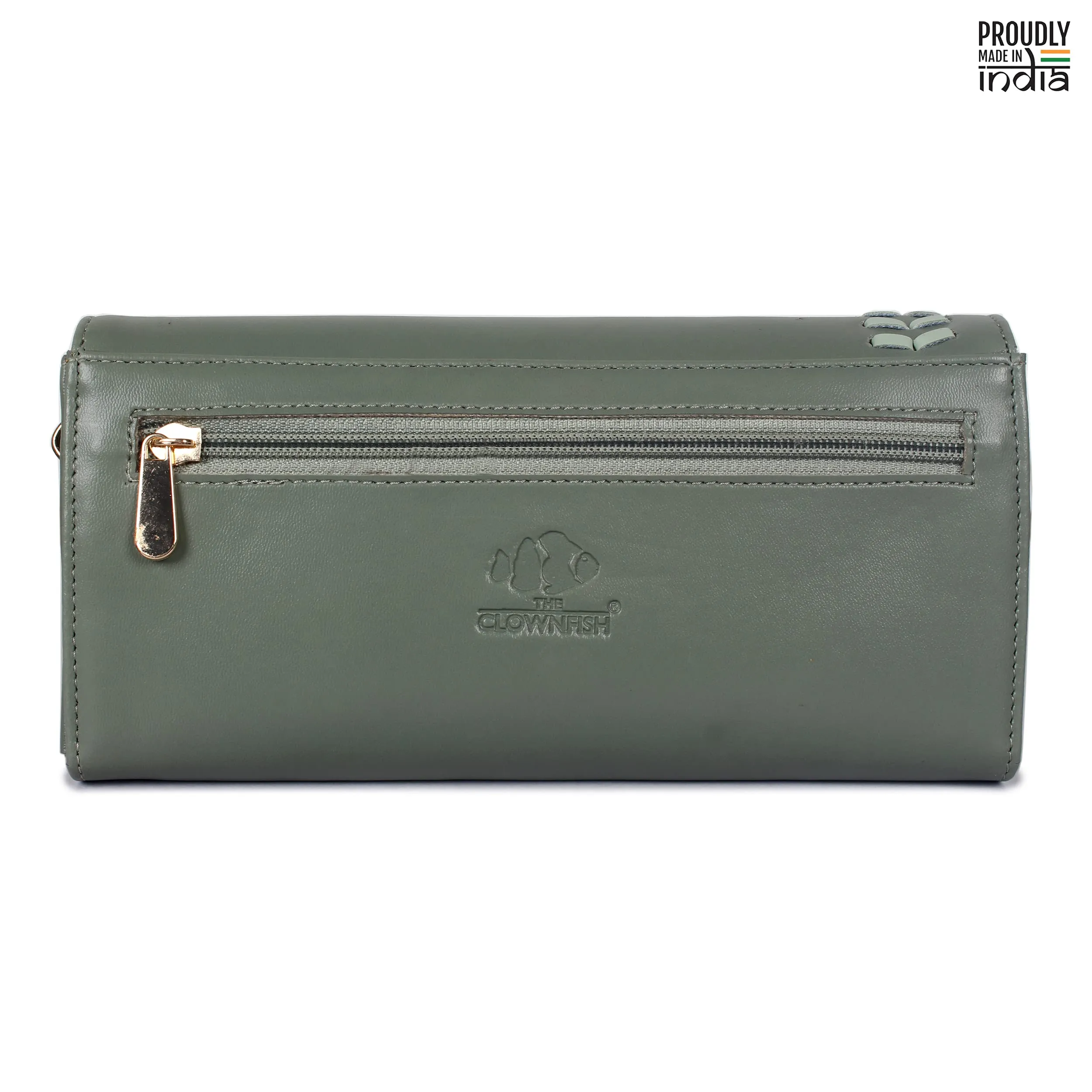 THE CLOWNFISH Myra Collection Womens Wallet Clutch Ladies Purse Sling Bag with Card slots (Olive Green)