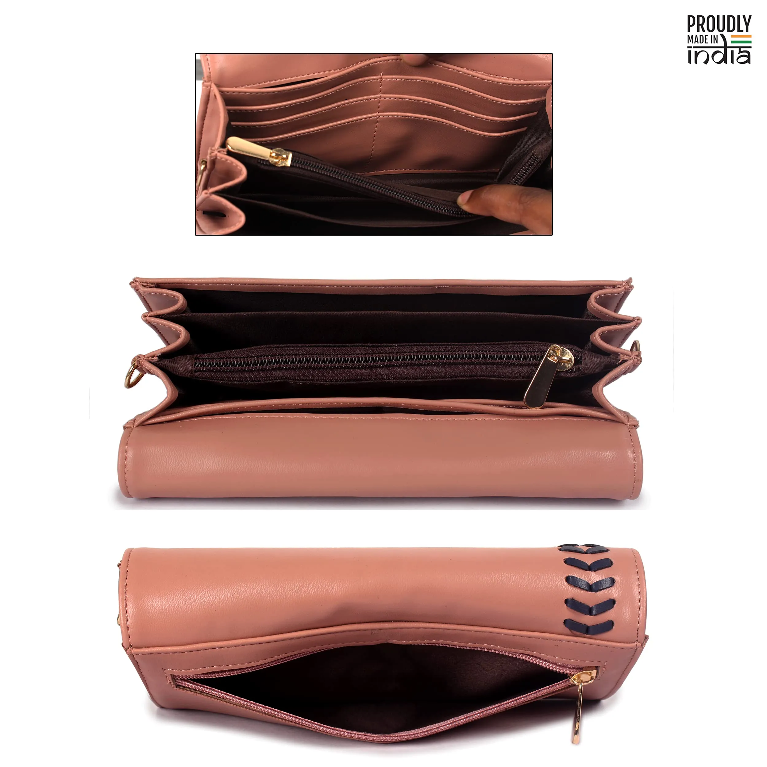 THE CLOWNFISH Myra Collection Womens Wallet Clutch Ladies Purse Sling Bag with Card slots (Peach)