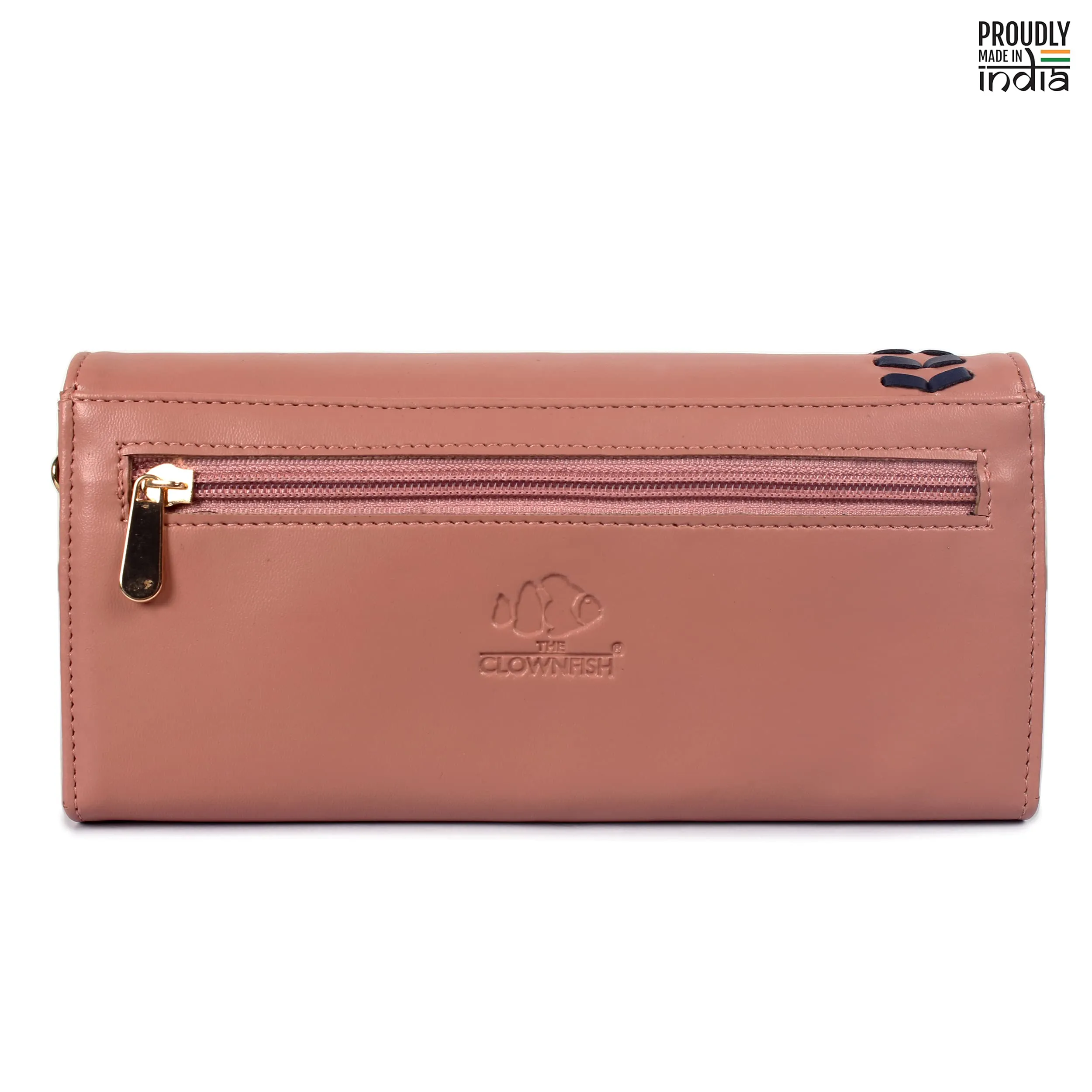 THE CLOWNFISH Myra Collection Womens Wallet Clutch Ladies Purse Sling Bag with Card slots (Peach)