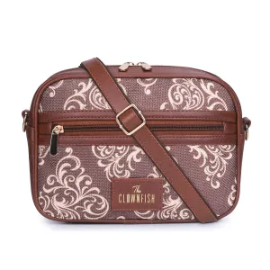 The Clownfish Nyra Polyester Crossbody Sling Bag for Women Casual Party Bag Purse with Adjustable Shoulder Strap and Printed Design for Ladies College Girls (Brown)