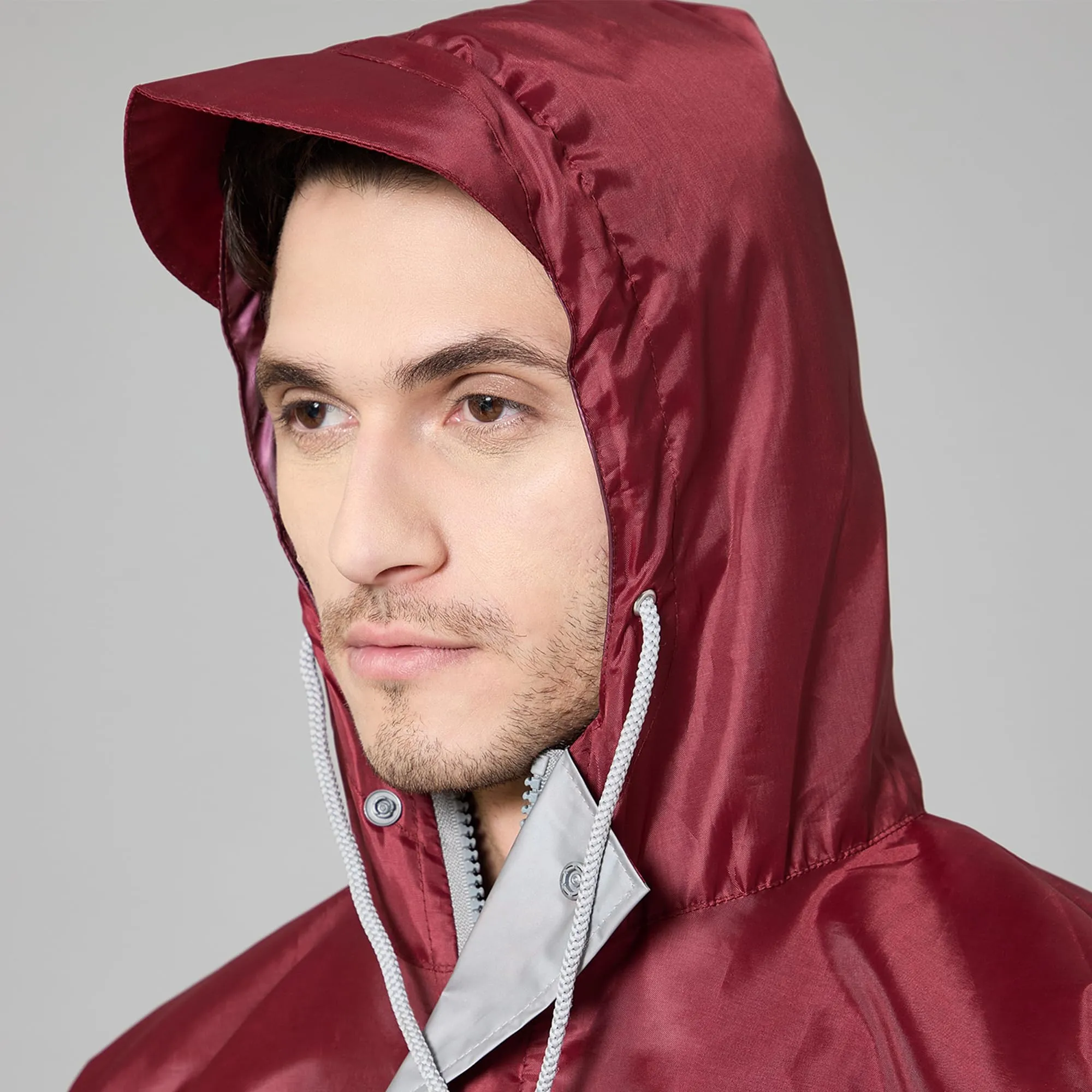 THE CLOWNFISH Rain Coat for Men Waterproof Raincoat with Pants Polyester Reversible Double Layer Rain Coat For Men Bike Rain Suit Rain Jacket Suit Inner Mobile Pocket with Storage Bag (Maroon XL)