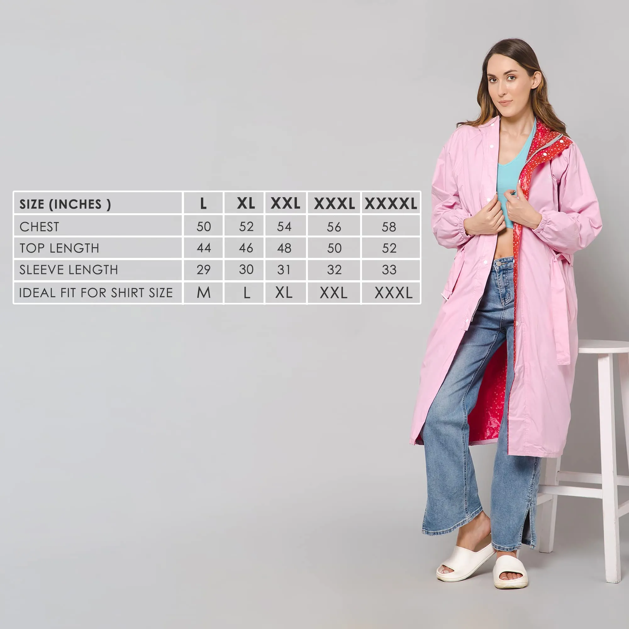 THE CLOWNFISH Raincoats for Women Rain Coat for Women Longcoat Raincoat for Ladies Waterproof Reversible Double Layer. Aquashield Series (Baby Pink, 2X-Large)