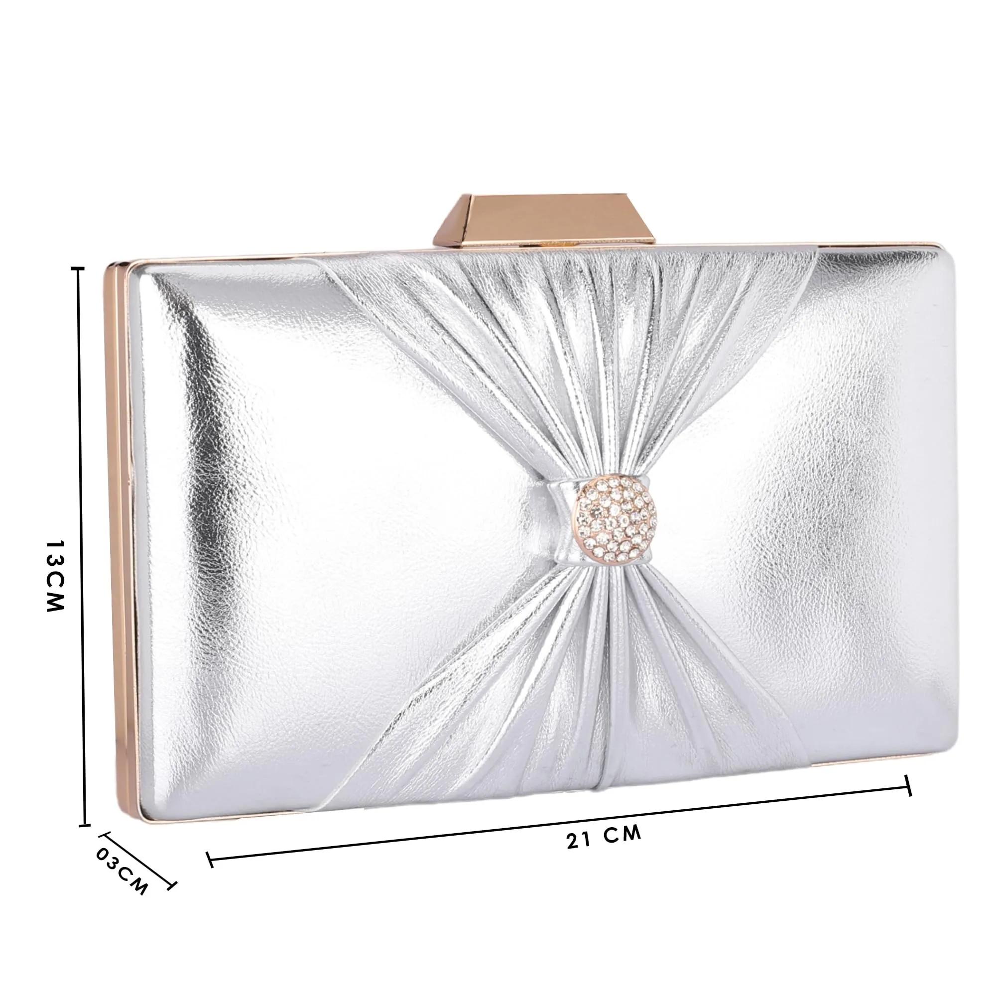 THE CLOWNFISH Ritzy Collection Faux Leather Womens Party Clutch Ladies Wallet with Chain Strap Evening Bag with Fashionable Button Closure (Silver)