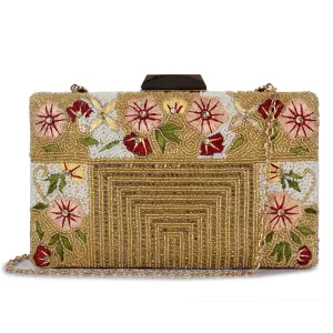 THE CLOWNFISH Senorita Collection Womens Party Clutch Ladies Wallet Evening Bag with Fashionable Beads Work and Floral Embroidered Design (Yellow Ochre)