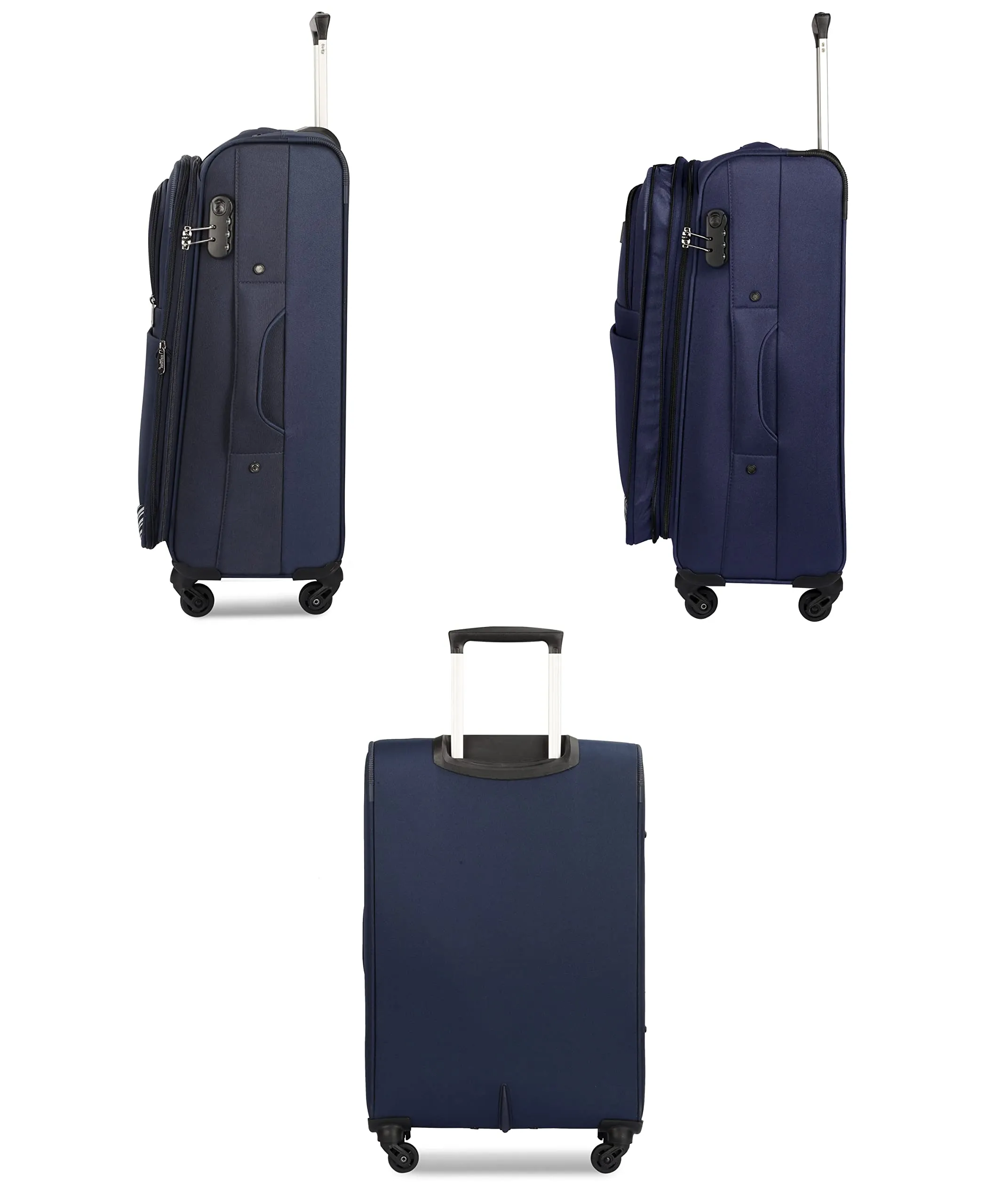 THE CLOWNFISH Sydney Luggage Polyester Soft Case Suitcase Four Wheel Trolley Bag - Navy Blue (Small size, 67 cm)