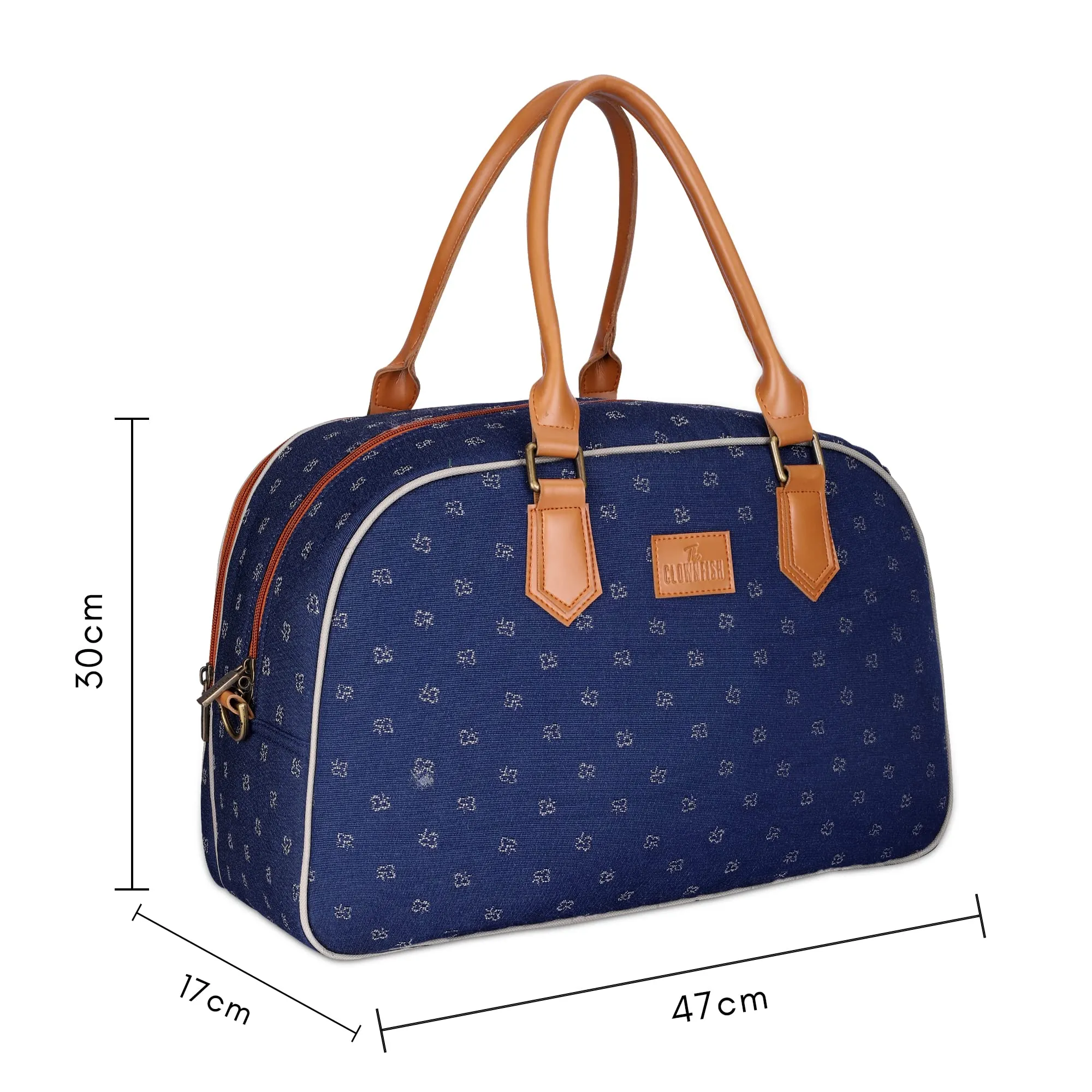 The Clownfish Ziana Series 24 litres Tapestry & Faux Leather Unisex Travel Duffle Bag Luggage Weekender Bag (Blue-Spade Design)