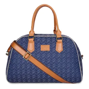 The Clownfish Ziana Series 24 litres Tapestry & Faux Leather Unisex Travel Duffle Bag Luggage Weekender Bag (Blue-Stripes)