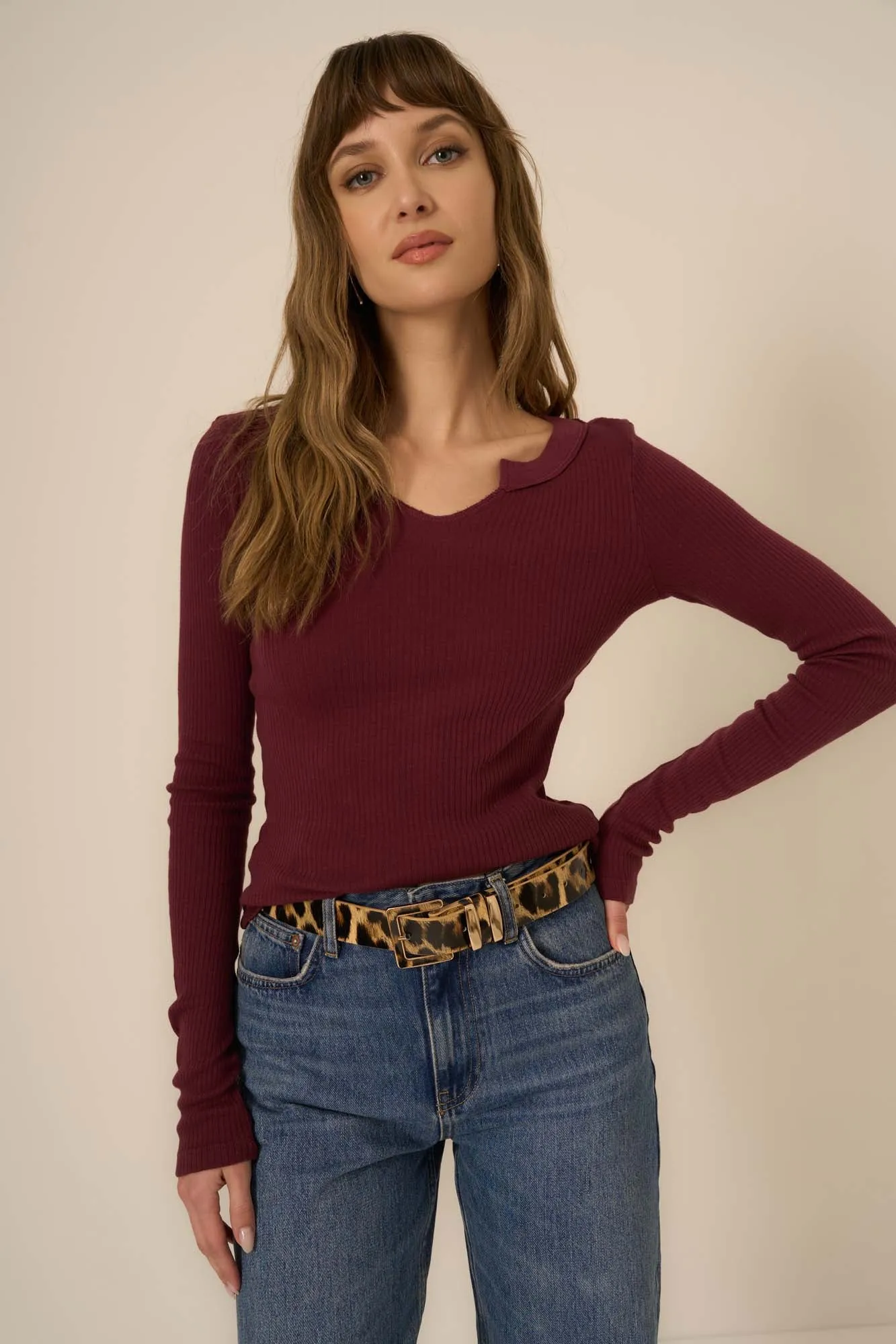 The Comeback Notch Neck Long Sleeve - Merry Merlot