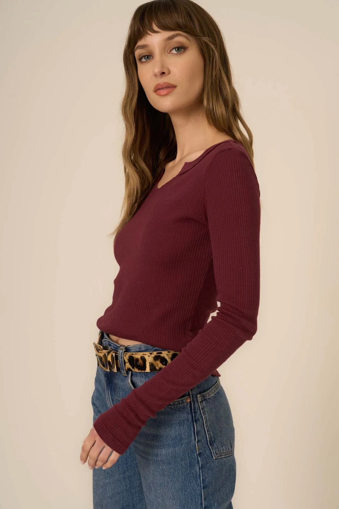 The Comeback Notch Neck Long Sleeve - Merry Merlot