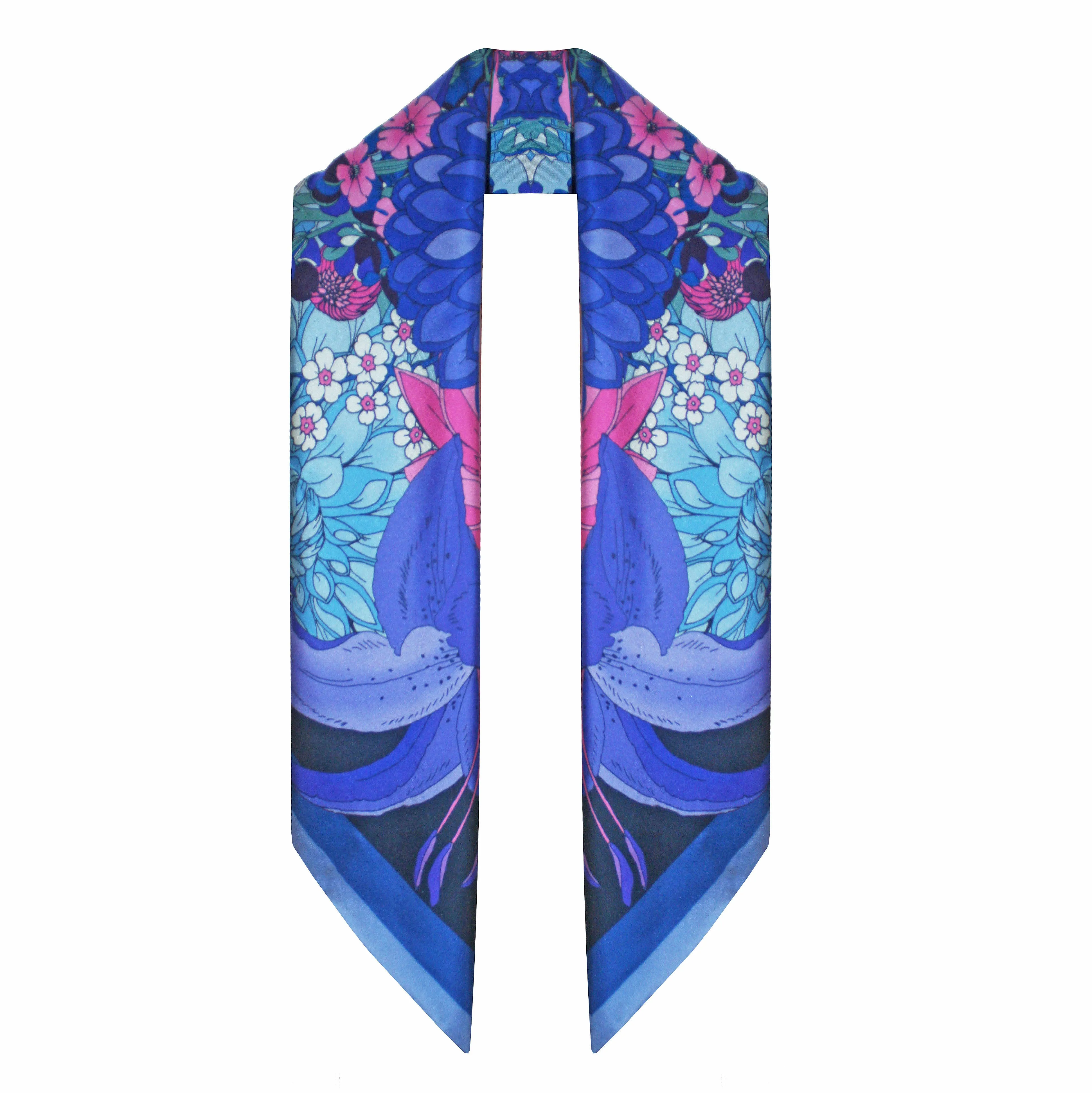 The Dahlia Bouquet Silk Scarf - Indigo | 65x65cm [Preorder]