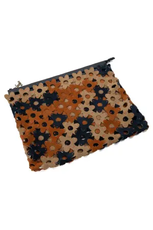 The Daisy Interlocking Leather Clutch Large Blue and Brown