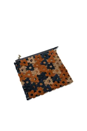 The Daisy Interlocking Leather Clutch Medium Blue and Brown