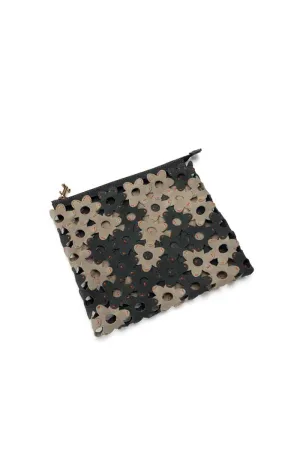 The Daisy Interlocking Leather Clutch Medium Grey