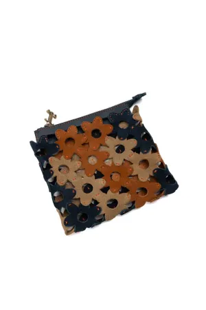 The Daisy Interlocking Leather Clutch Small Blue and Brown