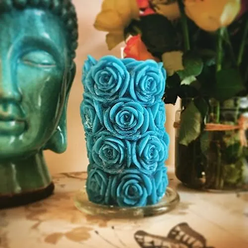 The Decor Affair 1 Pcs Handcrafted Artisanal Blue Rose Designer Pillar Scented Candle with Aromatic Elegance for Unparalleled Ambiance and Unforgettable Moments of Tranquility.