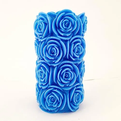 The Decor Affair 1 Pcs Handcrafted Artisanal Blue Rose Designer Pillar Scented Candle with Aromatic Elegance for Unparalleled Ambiance and Unforgettable Moments of Tranquility.