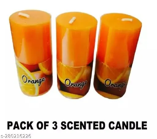 The Decor Affair 3 Pcs Unique Home Decoration Gift Set | Home Decor Pillar Candle Gift Set | Unique Long-Lasting Pillar Candles | Decorative Home Ambiance Candles (Orange)