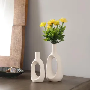 The Decor Mantra Modern Decorative Vases for Home Decor | Centerpieces | Kitchen | Office or Living Room with Unique Quality for Home Decor Center Table, Flowers Pot(Pack of 2) (8 * 6 Inch, White)