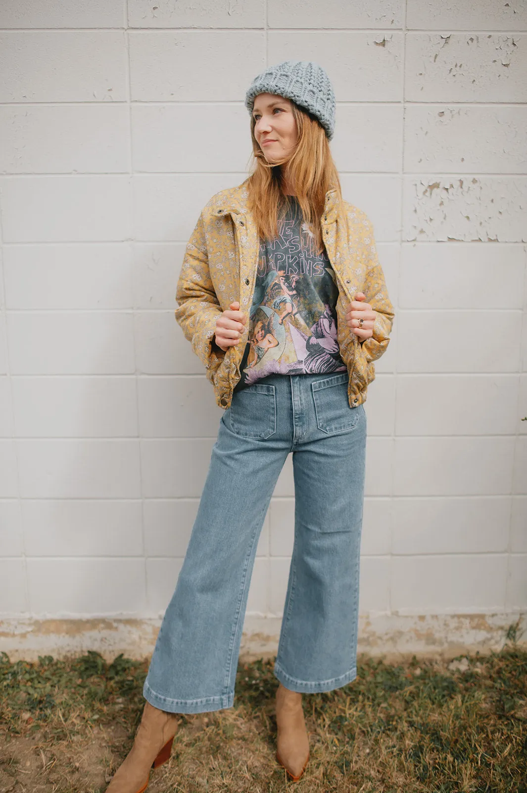 The Ditsy Puffy Jacket - Mustard Floral - PLUS