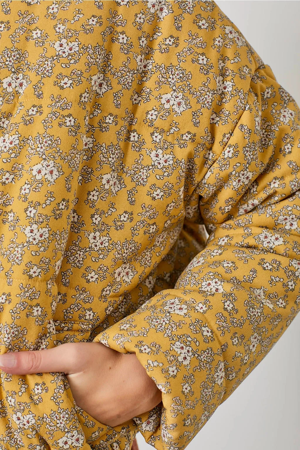 The Ditsy Puffy Jacket - Mustard Floral - PLUS