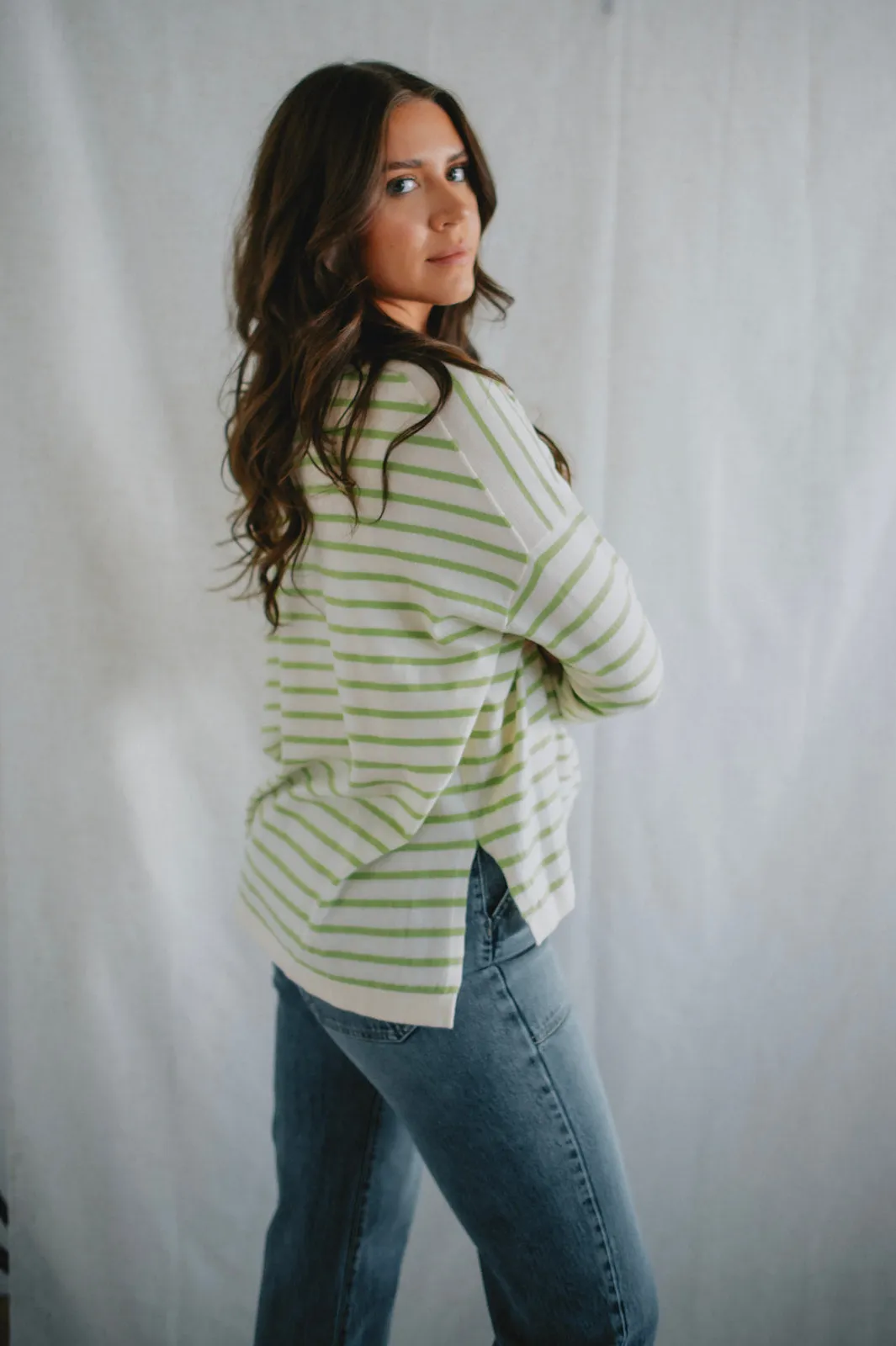 The Eileen Striped Sweater by FRNCH - Green Stripe