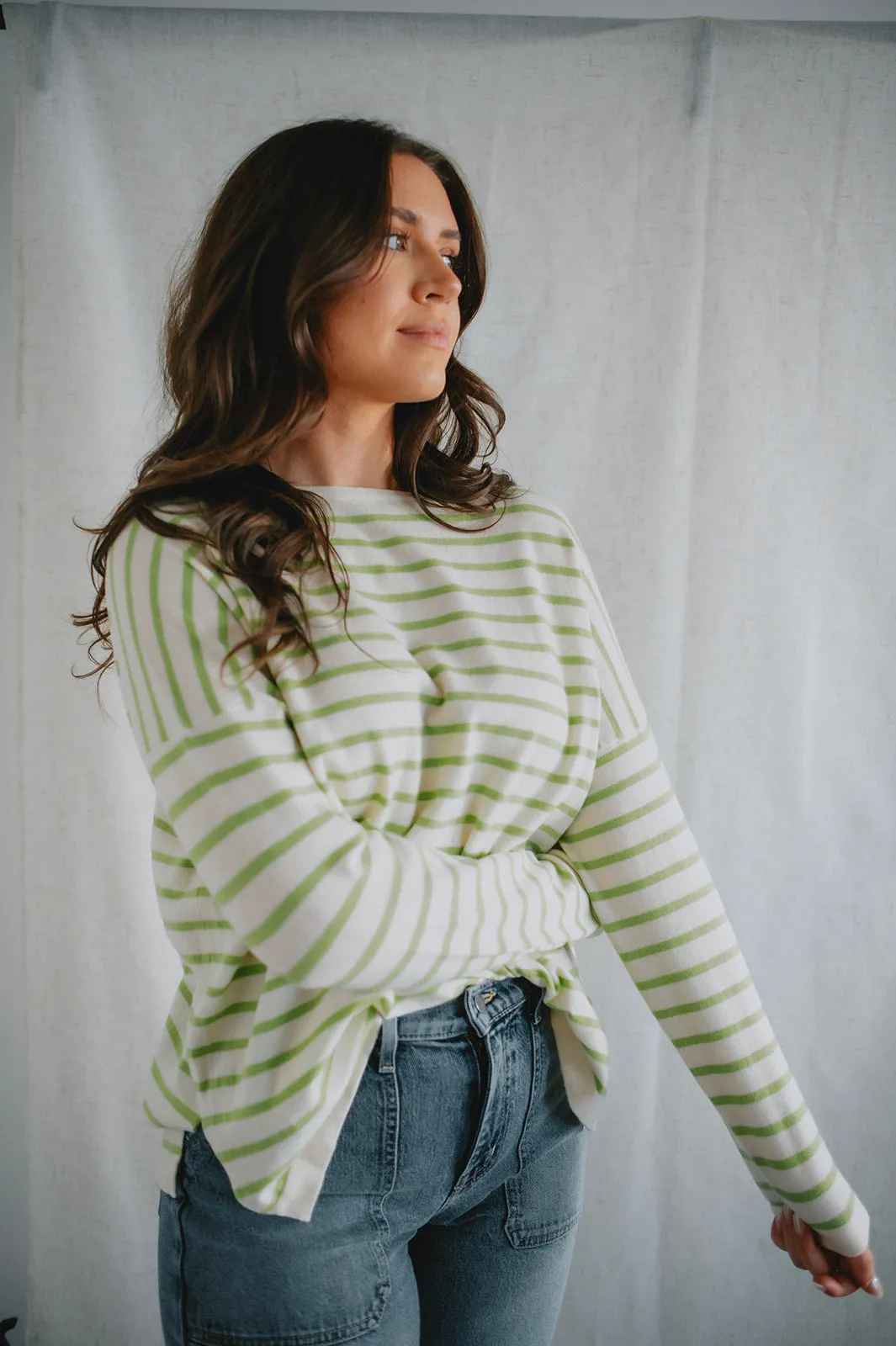 The Eileen Striped Sweater by FRNCH - Green Stripe