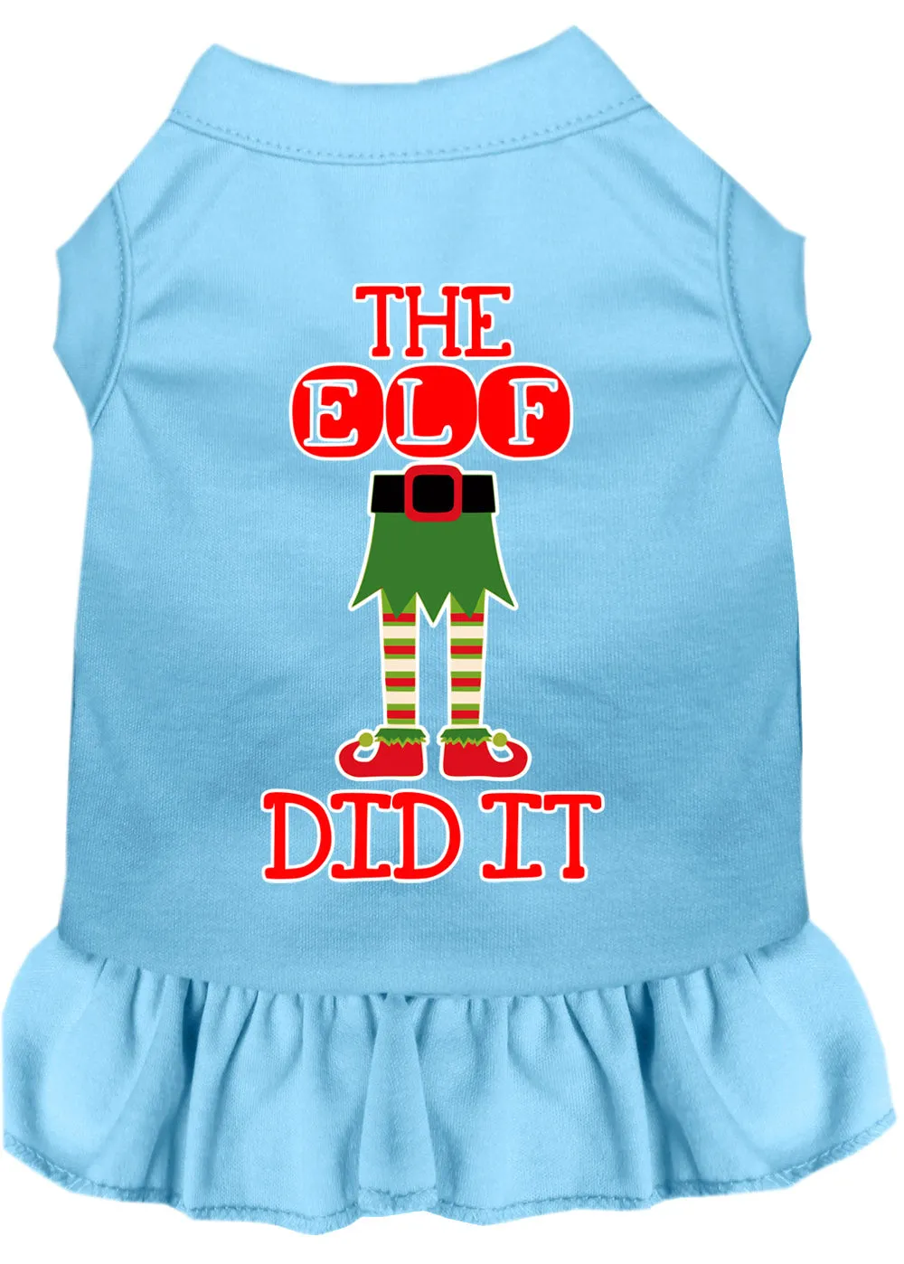 The Elf Did It Screen Print Dog Dress Baby Blue Med