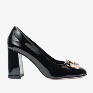 The Ferrara Black Patent Leather Block Heel Pump Women Shoe