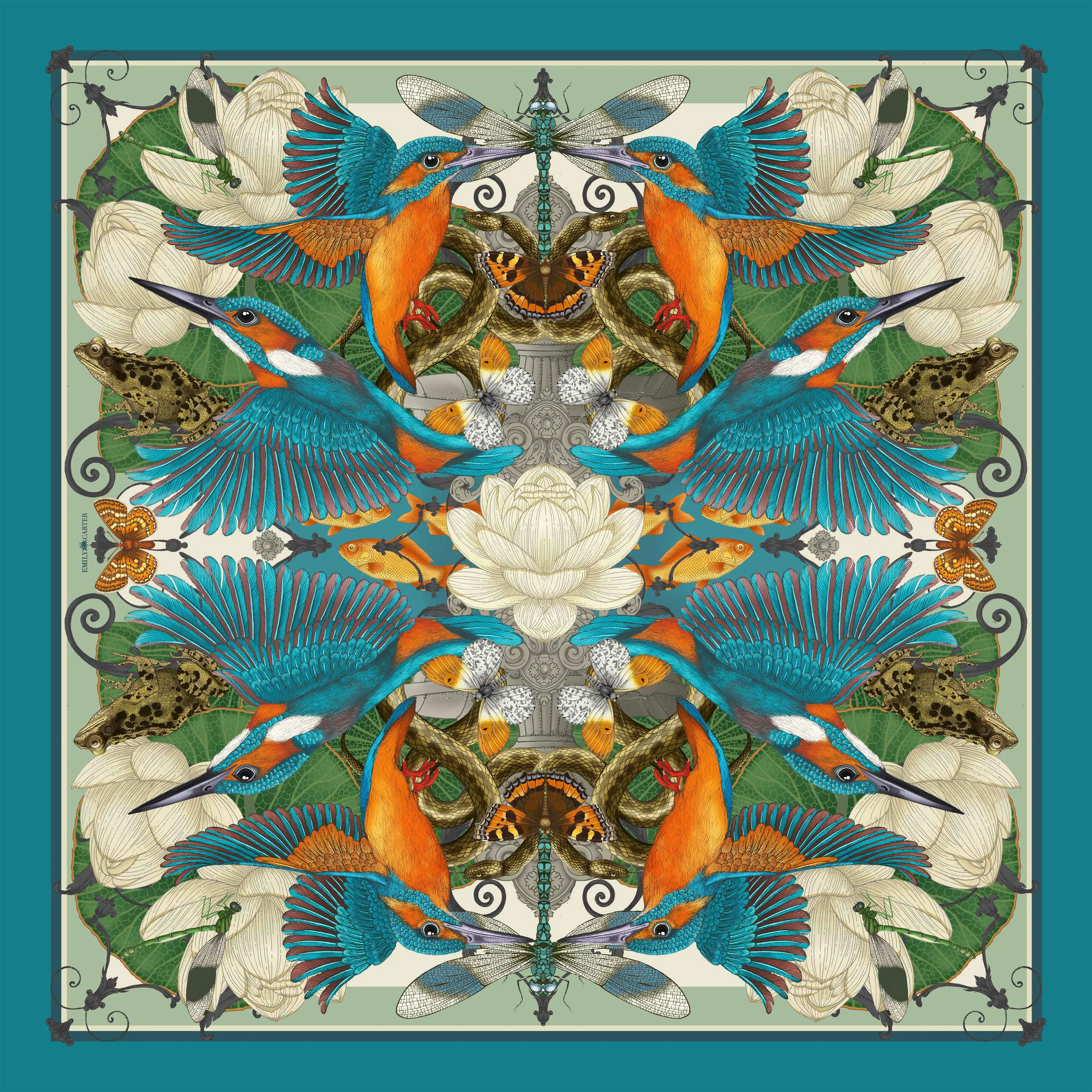 The Frog & Kingfisher Silk Scarf | 90x90cm