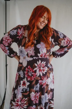 The Gilly Long Sleeve Floral Midi Dress - PLUS