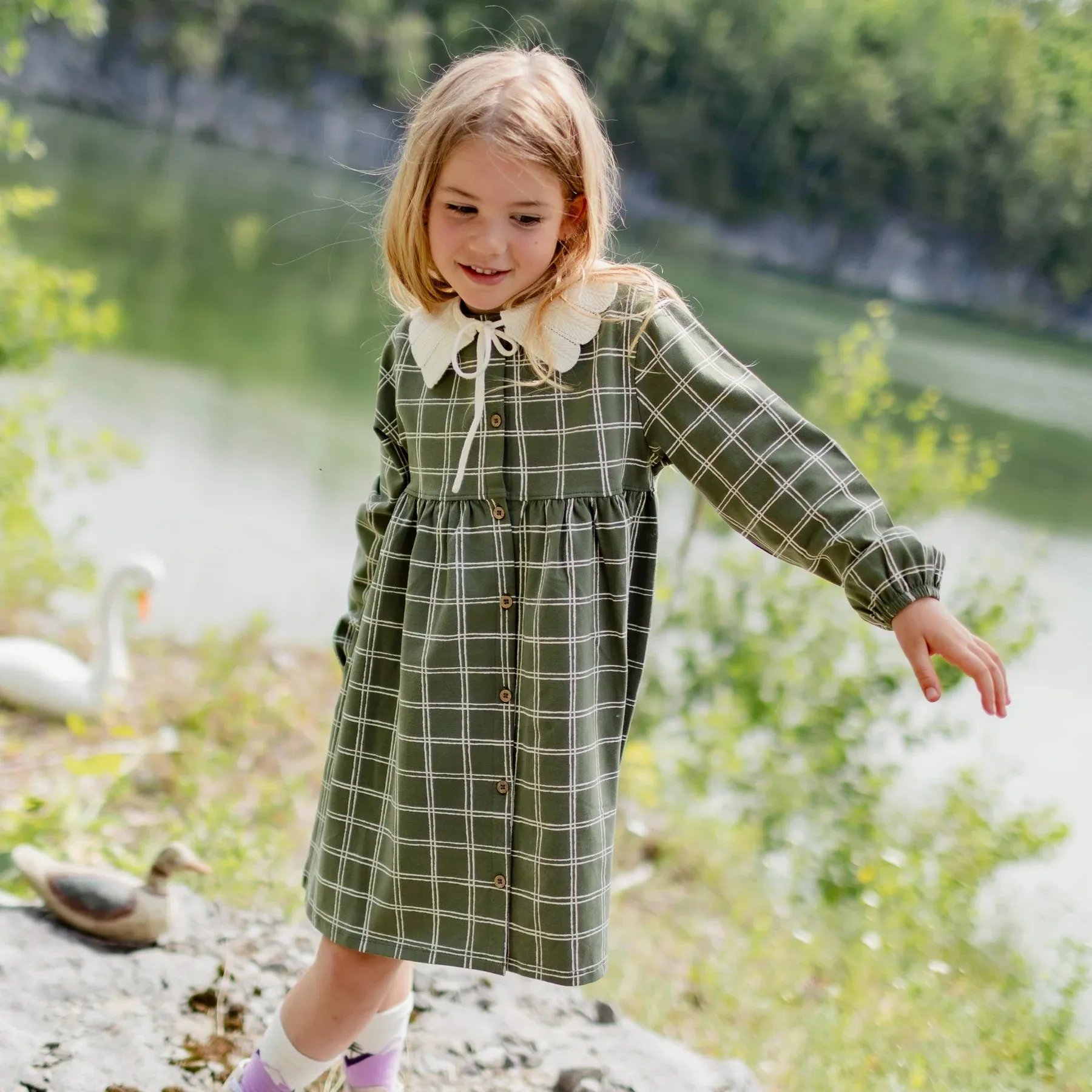 The Ginger Plaid Jersey Dress - Green - KIDS