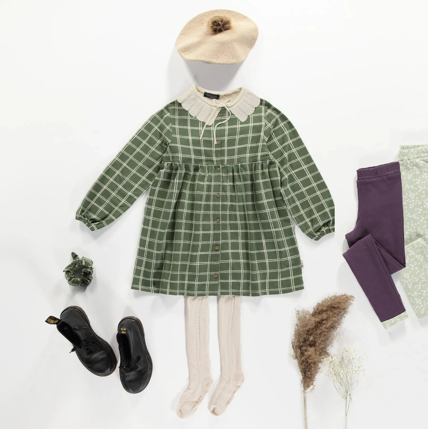 The Ginger Plaid Jersey Dress - Green - KIDS