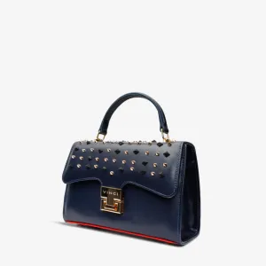 The Infanta Navy Blue Spike Leather Handbag