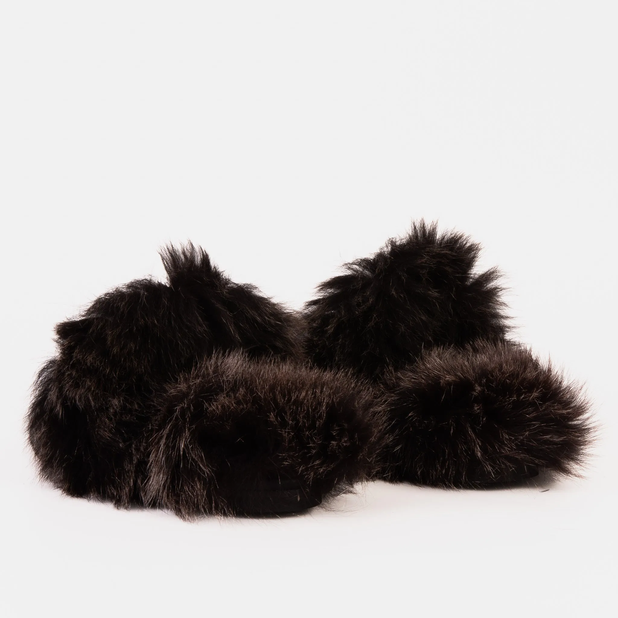 The Izmir Black Patent Leather Natural Fur Women Slipper