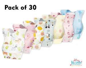 THE LITTLE LOOKERS Disposable/Use & Throw Baby Bibs/Apron for Feeding/Burp/Drool | Stick on Tape Closure| Travel & Eco-Friendly Baby Bibs for Newborns/Infants/Toddlers (Multi -Pack of 30)