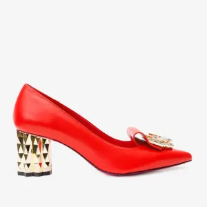 The Love Red Leather Block Heel Pump Women Shoe