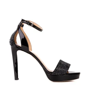 The Mars Platform Heel Black Leather Women's Sandal