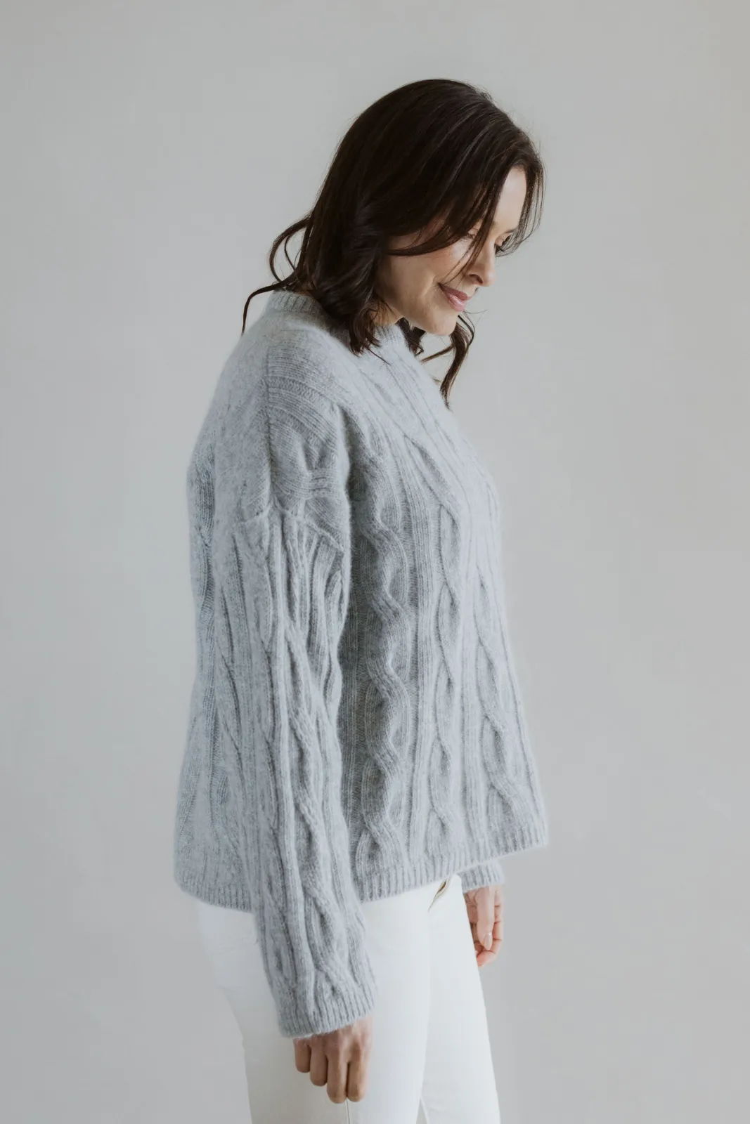 The Merino Angora Cable Jersey- Dove