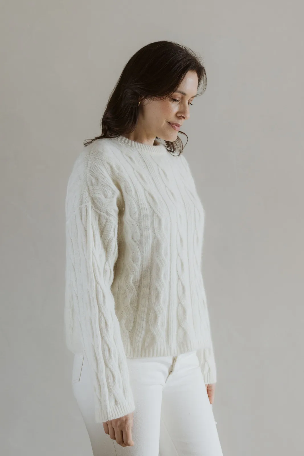 The Merino Angora Cable Jersey- Natural