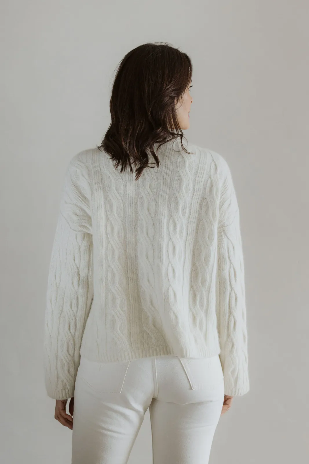 The Merino Angora Cable Jersey- Natural