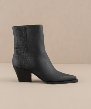 The Miley | Black Alligator print pointed toe bootie