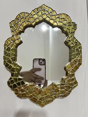 The Mosaic Magic Handcrafted Decorative Wall Mirror with Ornate Green and Gold Frame, Home Decoration Doorway, Entry Way, Living Room, Festival Decoration, Birthday, Anniversary, Christmas Gifting