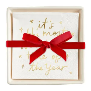 The Most Wonderful Time Ceramic Napkin Tray   Napkins