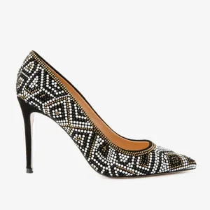 The Nampula Black Glitter Leather Pump Women Shoe