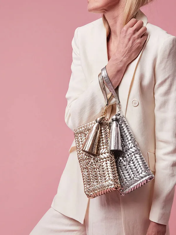 The Neeson Tassel Clutch in Platino