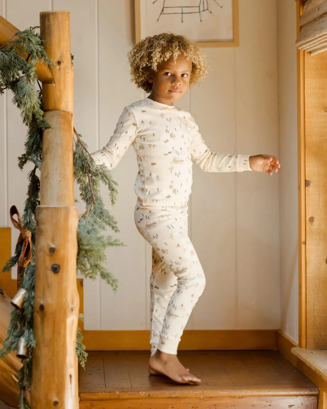 The Organic Long Sleeve Pajama SET by Rylee   Cru - Winter Town - KIDS