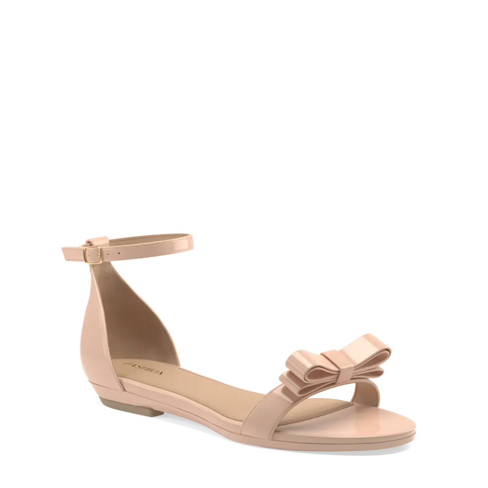 The Pashionista - Sand Patent Bow   Block Heel Kit 3 Sand - FINAL SALE